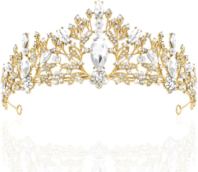 TAROSE Crowns for Women, Queen Crystal Gold Silver Tiaras with White Rhinestone and Combs, Goddess Crown for Wedding Bride Birthday Princess Bridal Shower Hair Accessories for Women - Image 1
